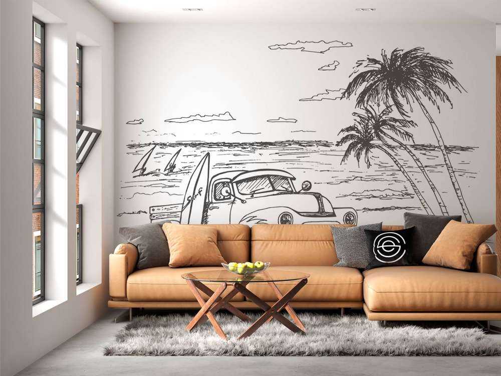 Strand tegnet i sort og hvidt