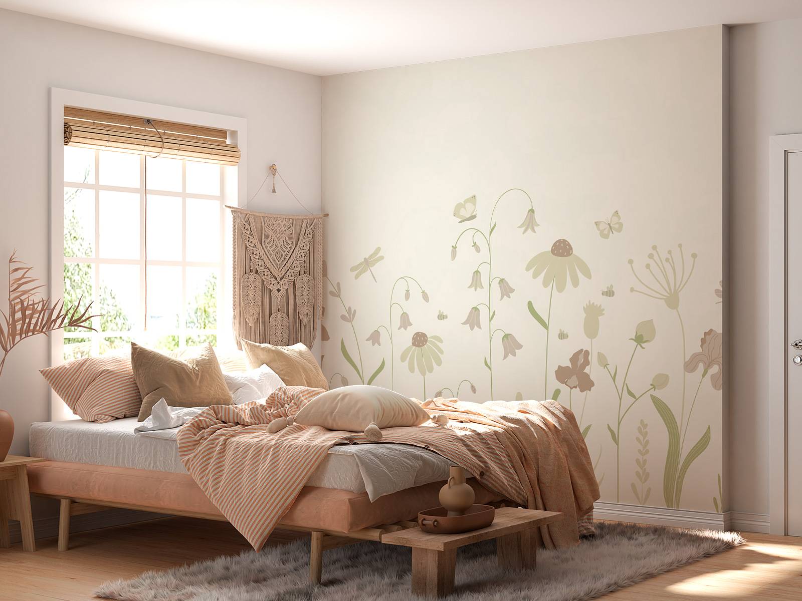 Blomstermark høj med sommerfugle beige og gammelrosa