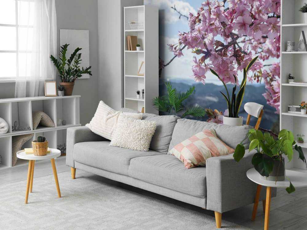 Japanske blomster med bjerge