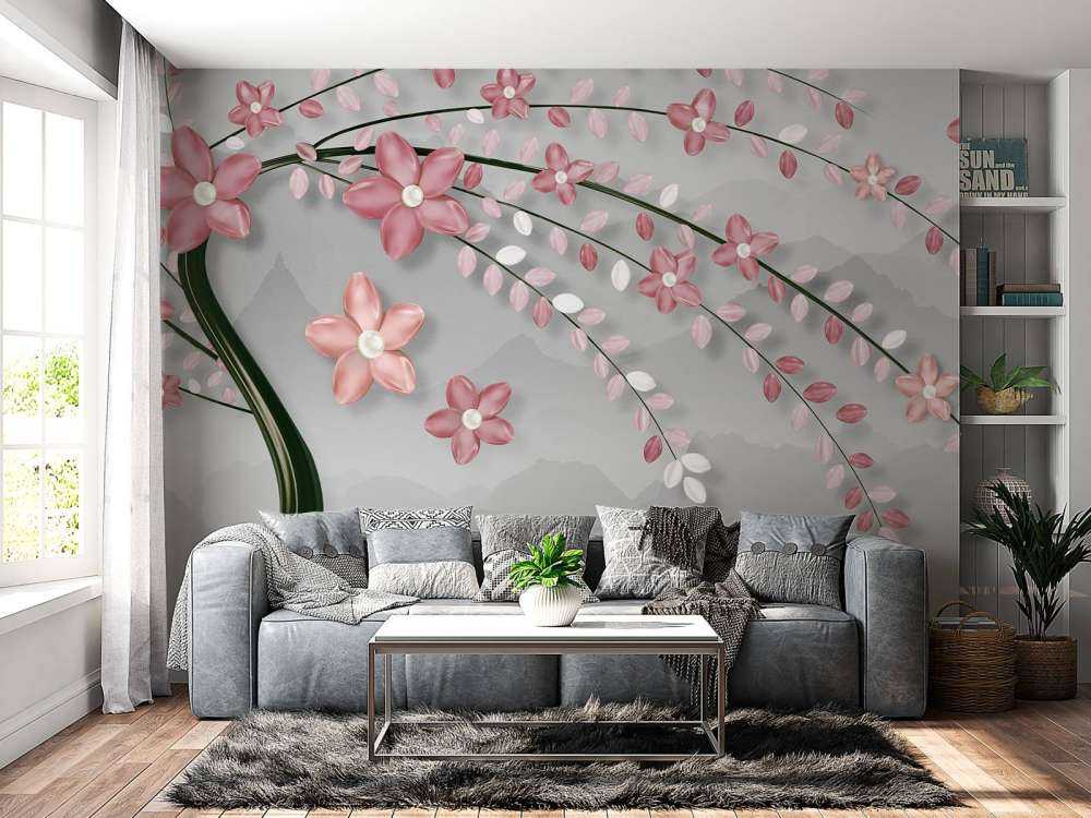 3D træ med lyserøde blomster