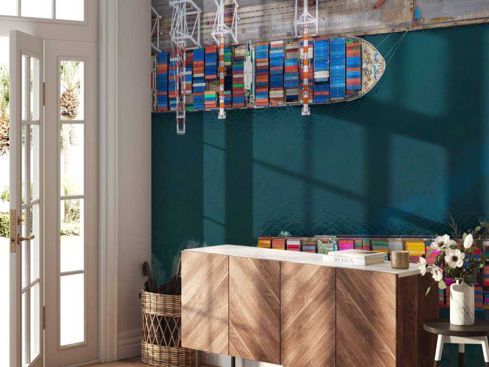 Set fra oven containerskibe