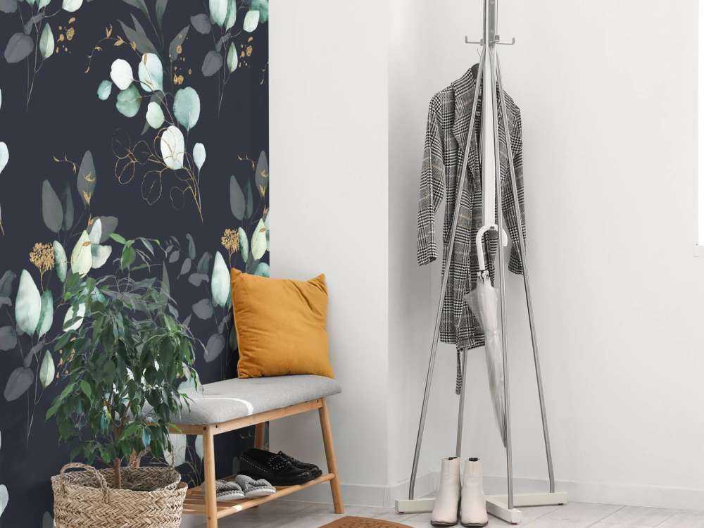 Mørkeblå blade med guld