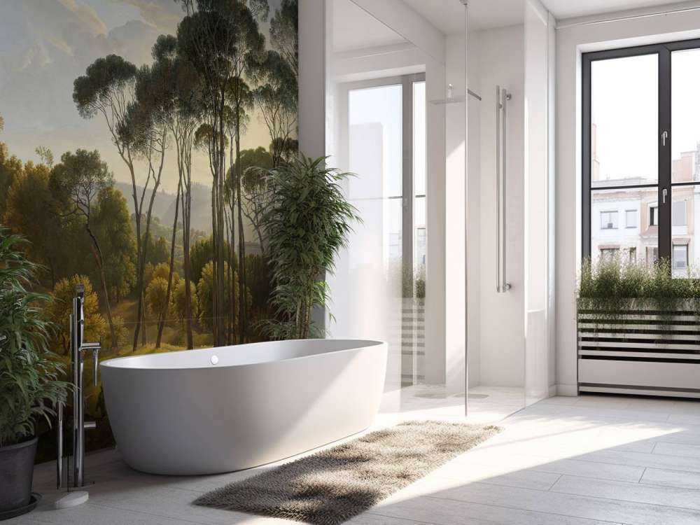 Italiensk landskab med parasol fyrretræer