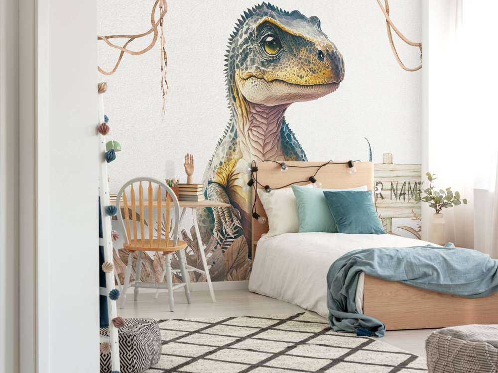 Baby t-rex i den taupefarvede junglen