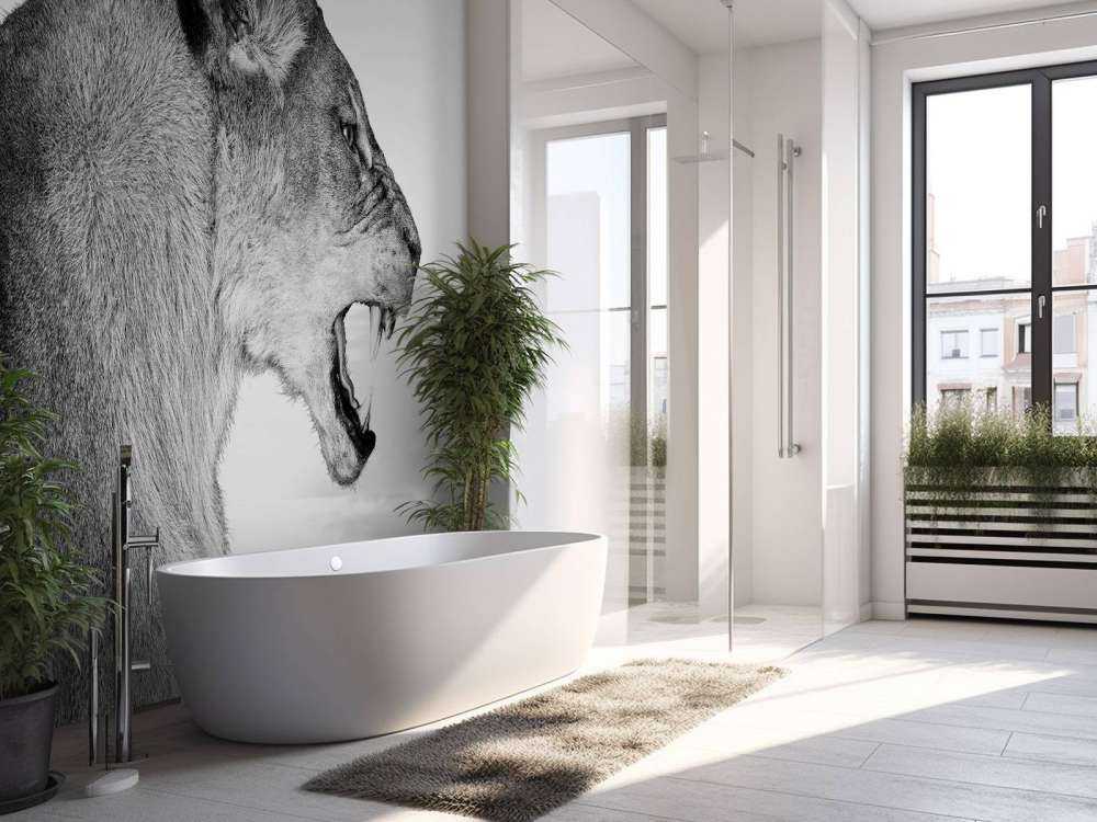 Løvinde set fra siden, hvid