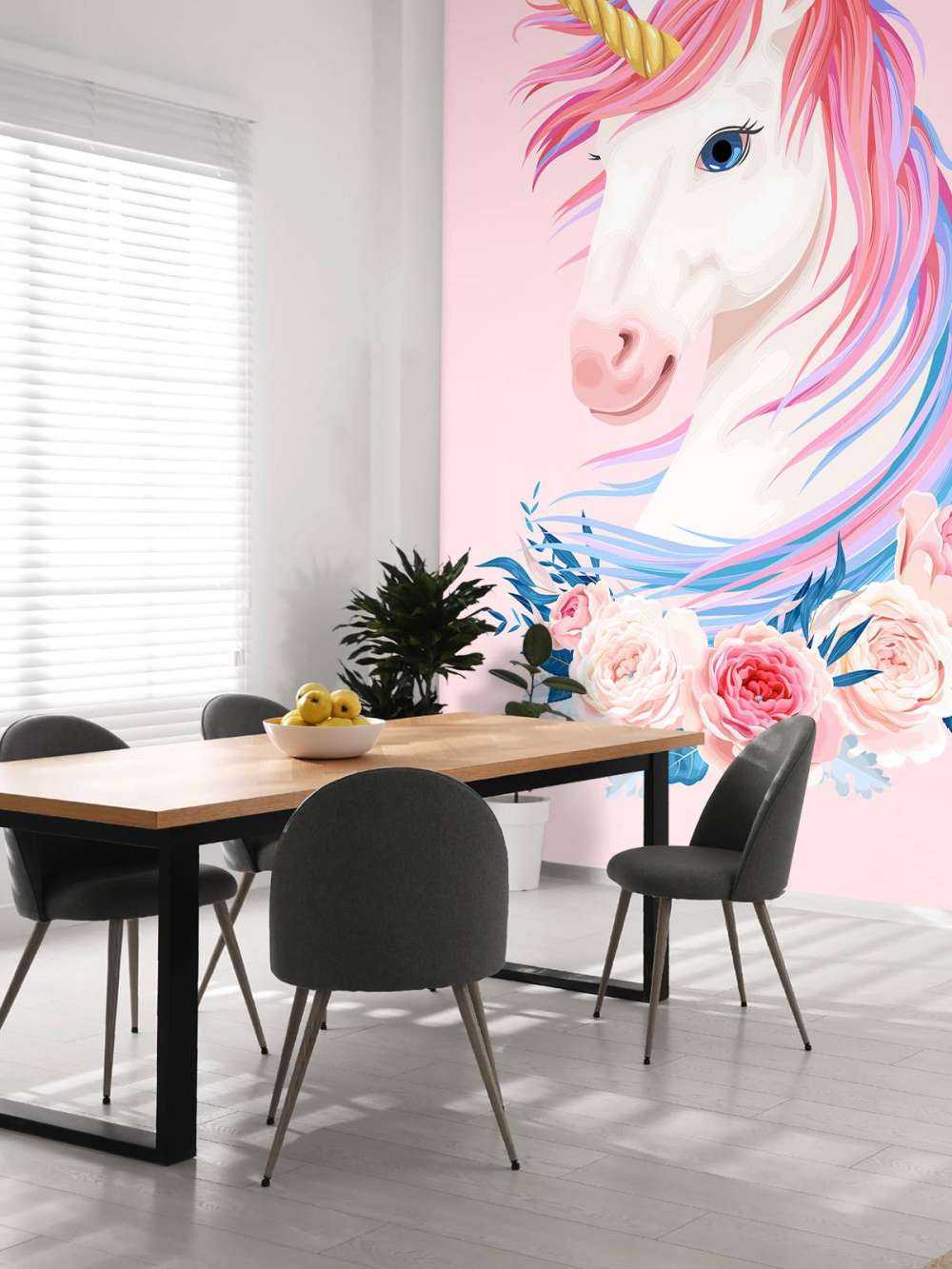 Enhjørning med blomster