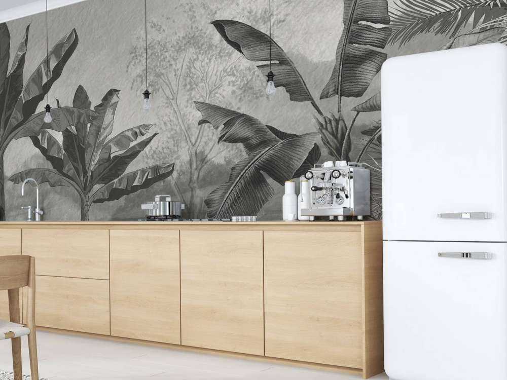 Banantrær i svart og hvitt