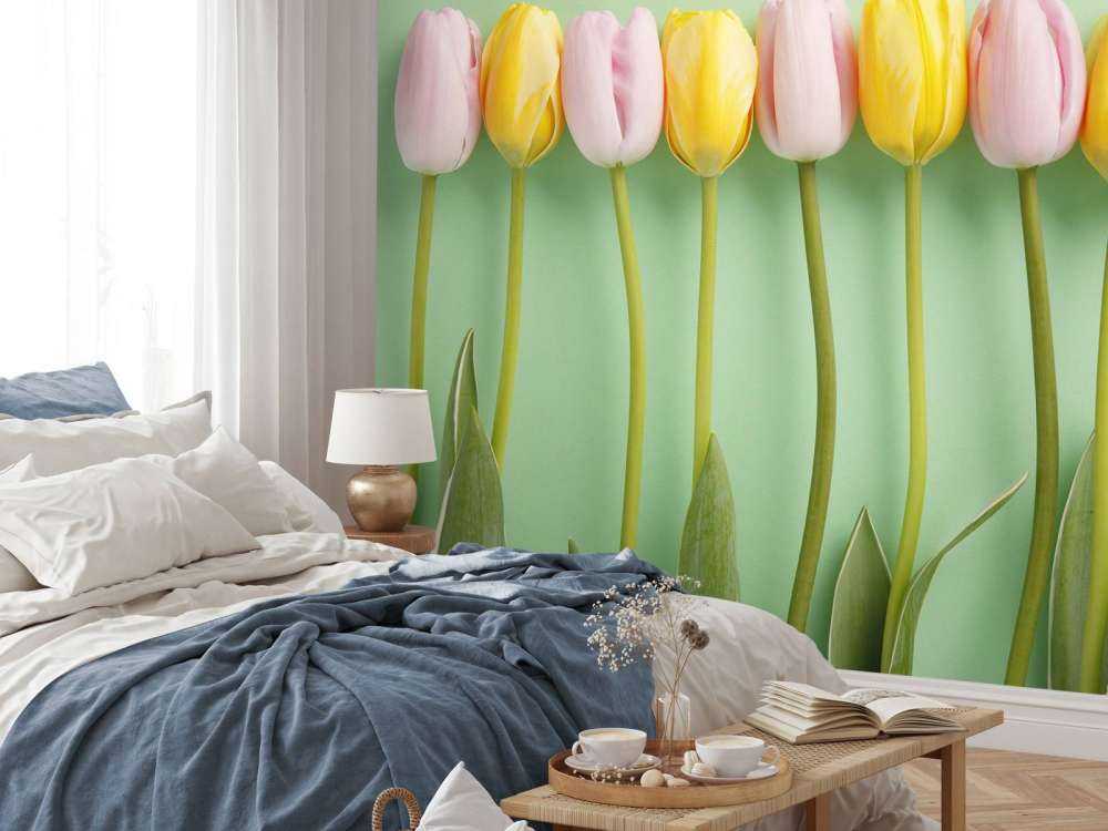 tulipanner på myntegrønt tapet