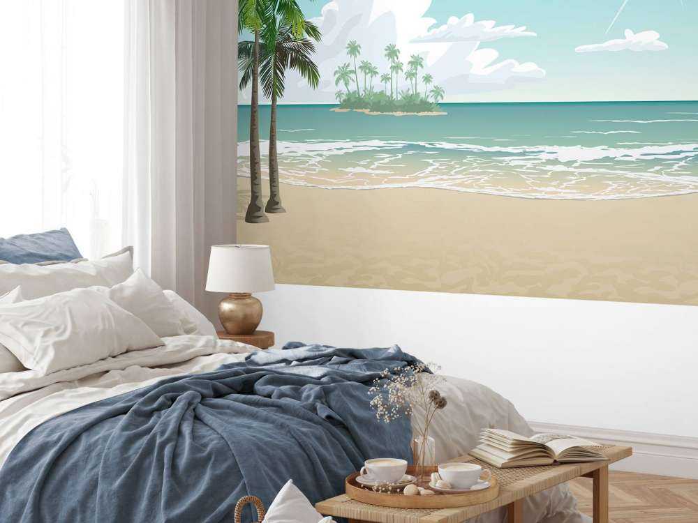Blå solig strand
