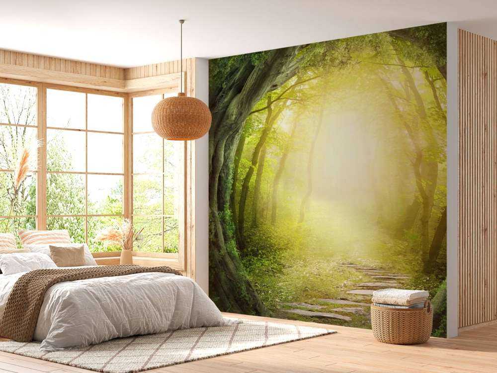 Stenväg genom skogen