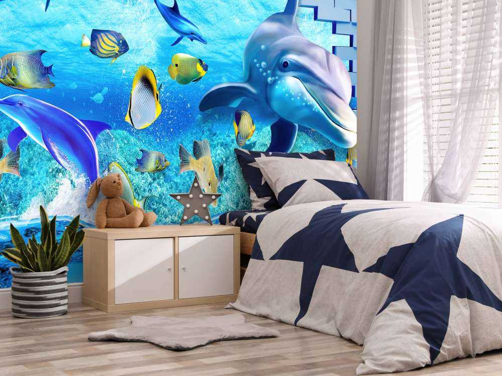 Delfiner bakom en vägg