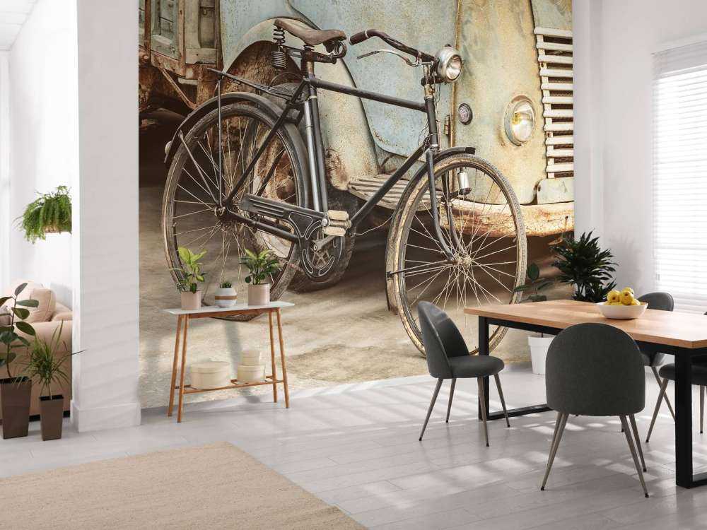 Retro gammal cykel med lastbil