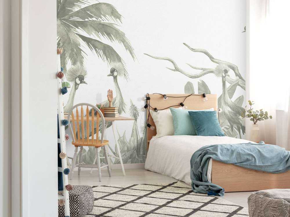 Djungel med tranor i grönt