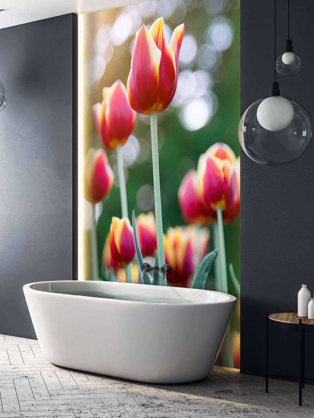 Röd med gula tulpaner