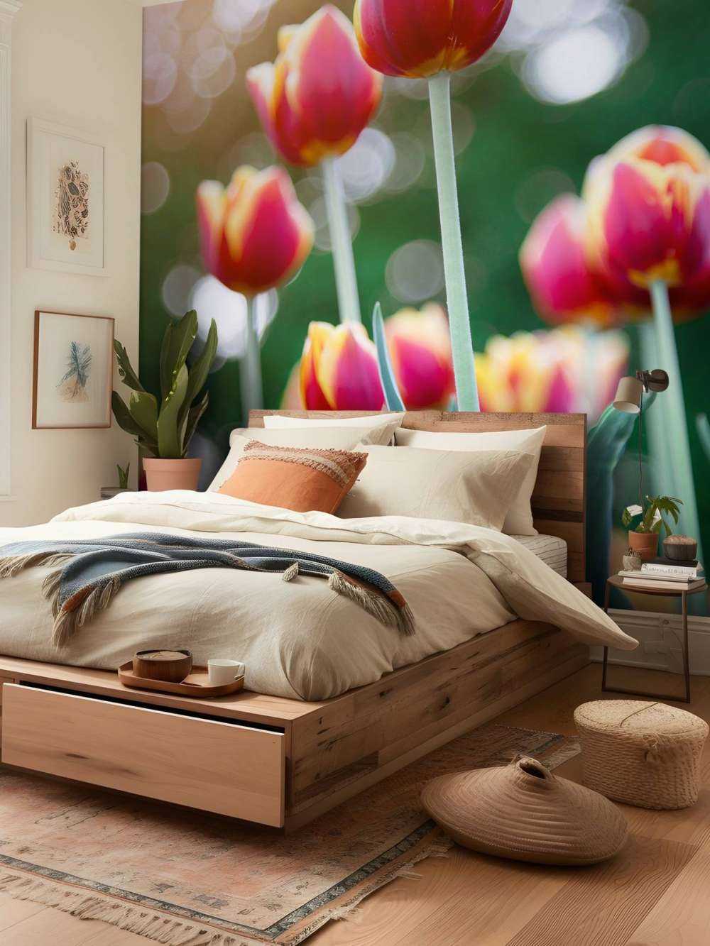 Röd med gula tulpaner