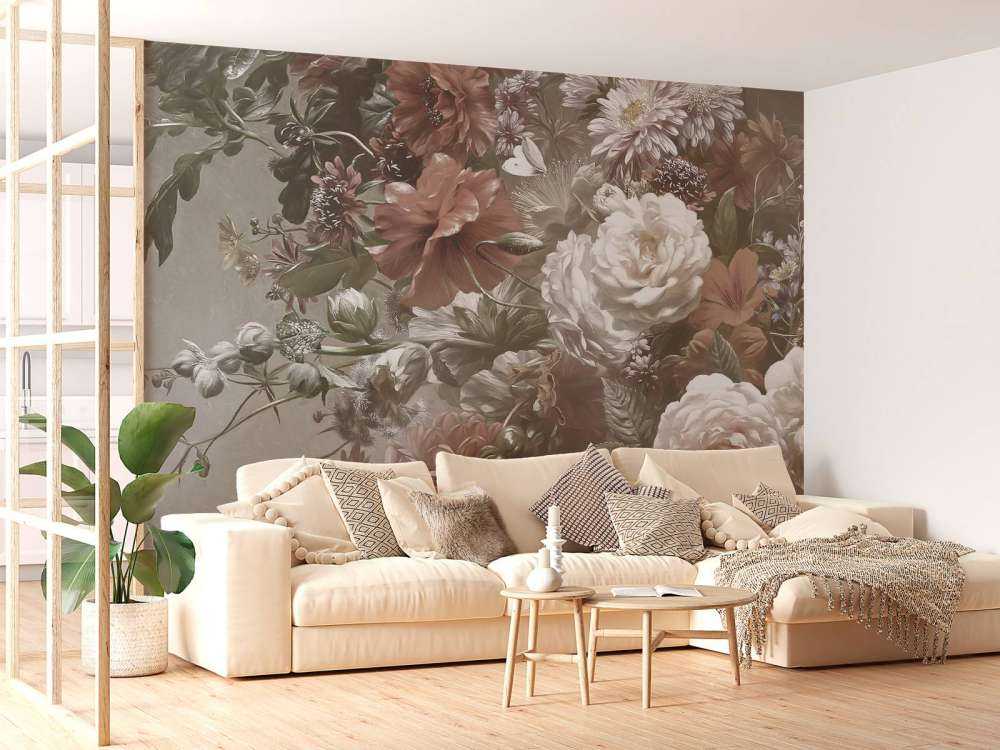 Stort bukett med vallmo Grädde