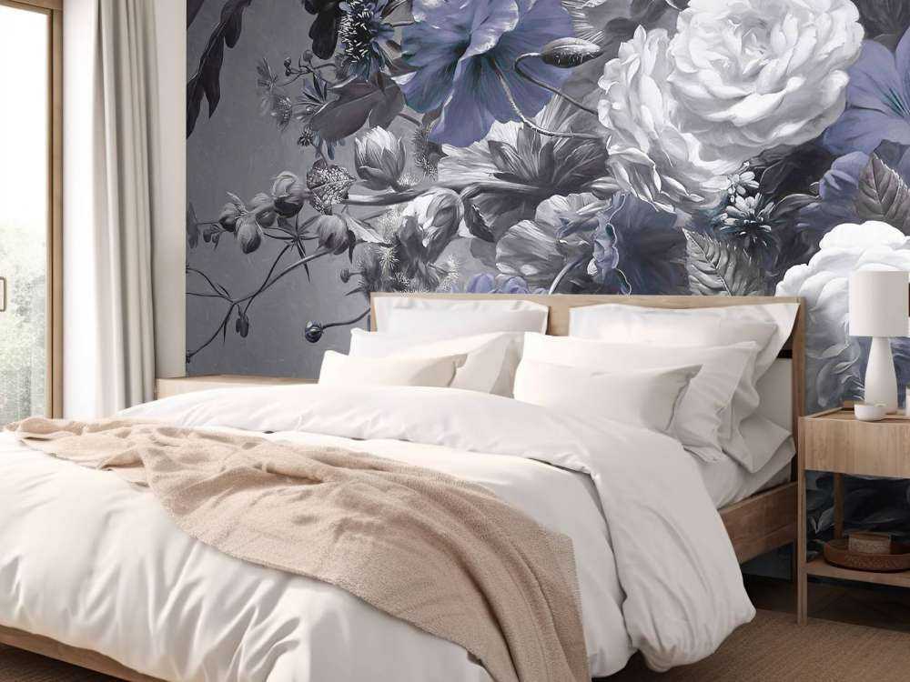 Stort blomsterarrangemang med vallmo Blå