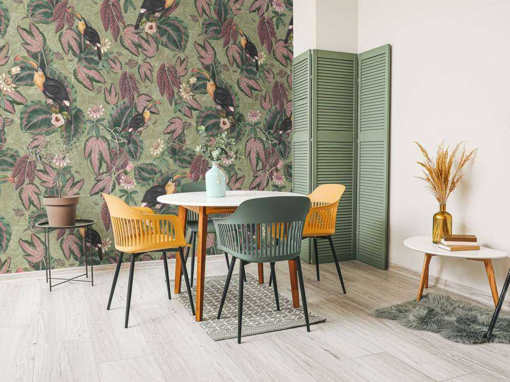 Tropiska djungelns fåglar & tukaner - salviagrön