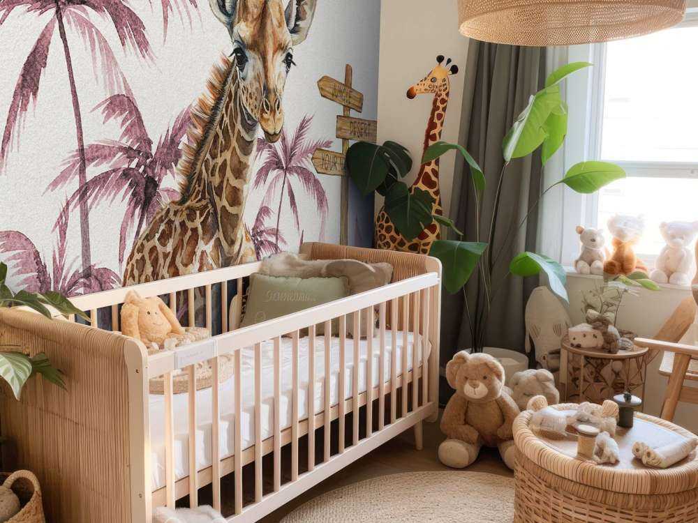 Baby-giraf i den lyserøde jungle
