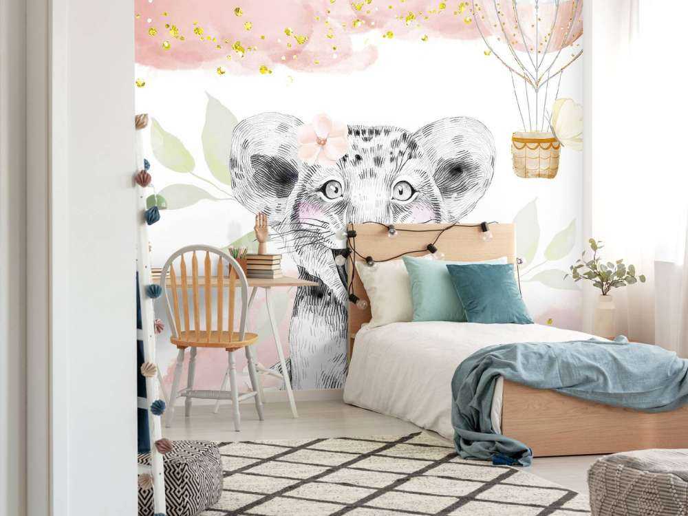 Glad løveunge og luftballon