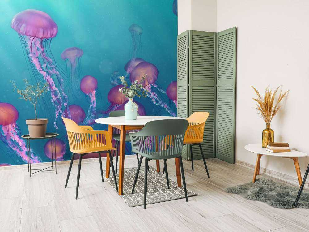 lyserød vandmænd i det blå hav