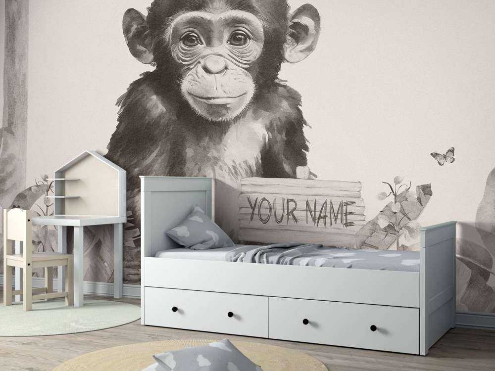 Chimpansebaby i junglen beige