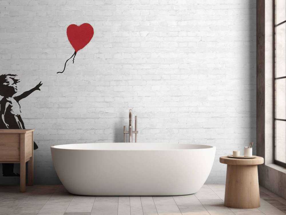 Banksy - Balloon girl, white bricks