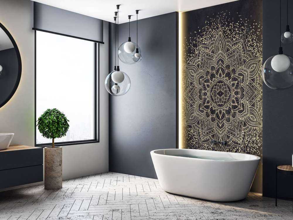 Golden Sparkling Mandala - mørk marineblå