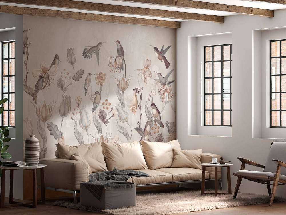 Forår Kolibri Symfoni - Vintage Sepia Blomst