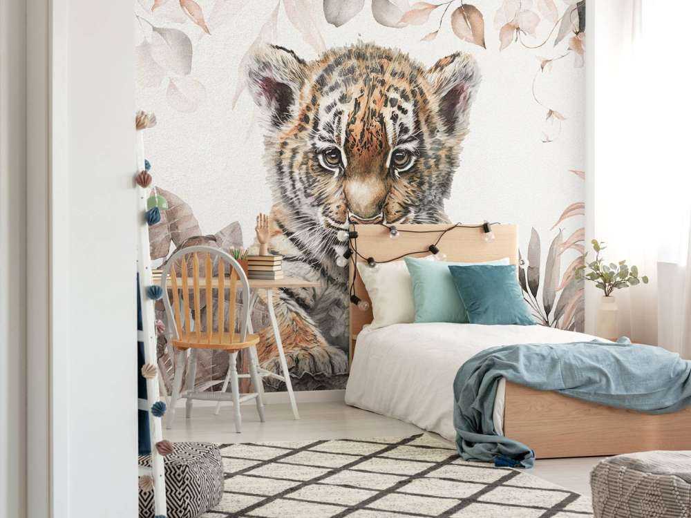 Søt tiger med planter taupe