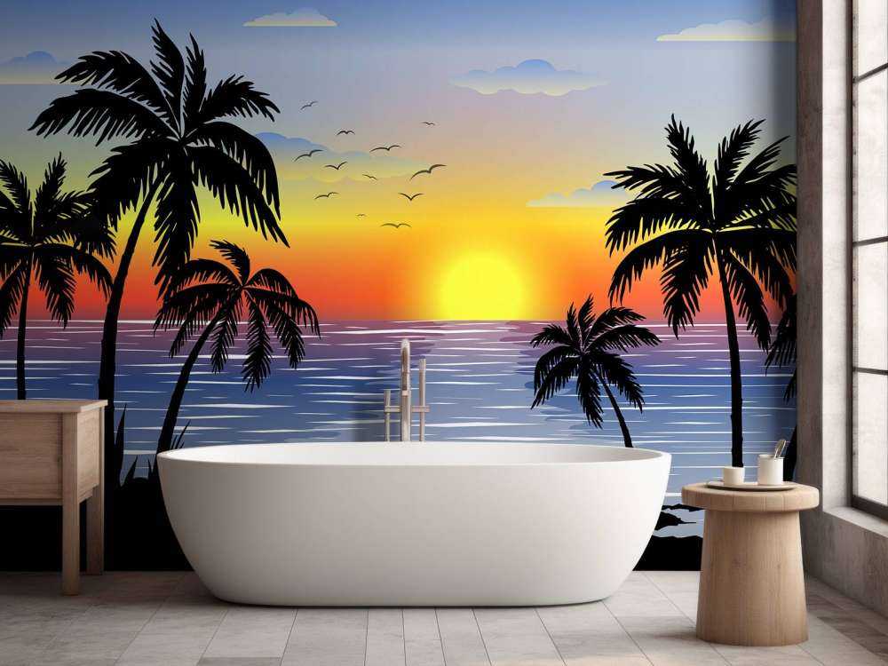 Blå, oransje solnedgang