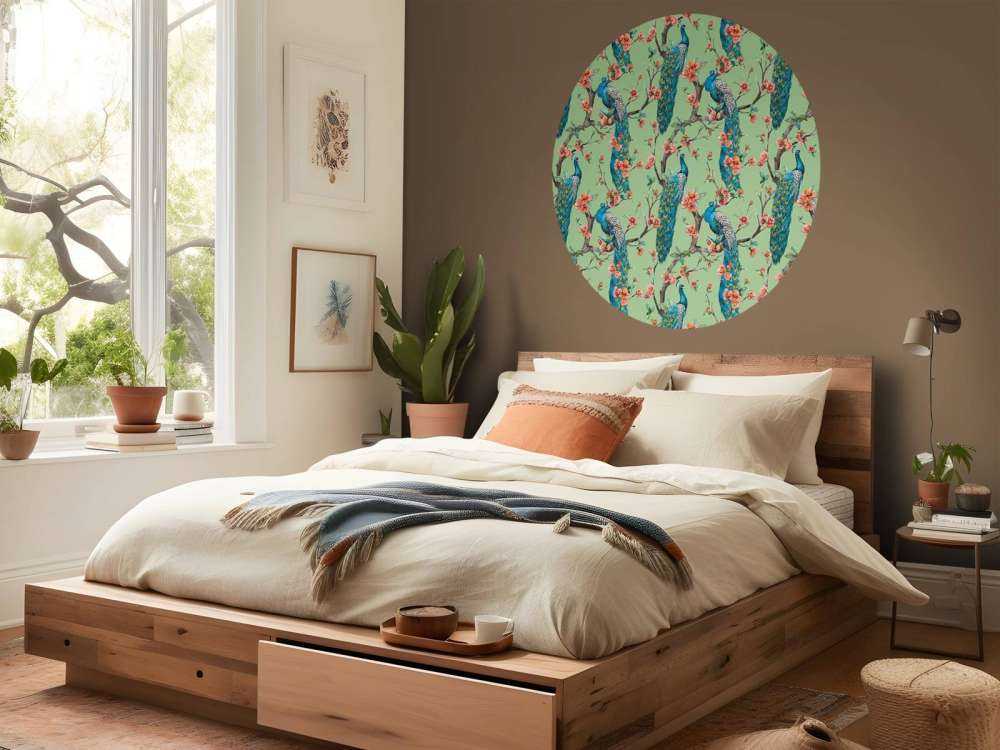 Påfugl med Hageblomster