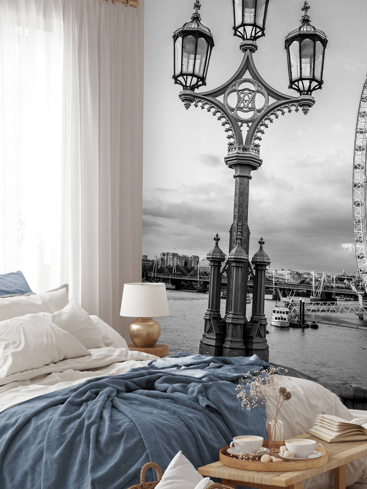 Street lamp with London Eye, London, UK
