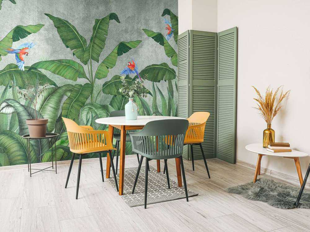 Tropiske blader på betong