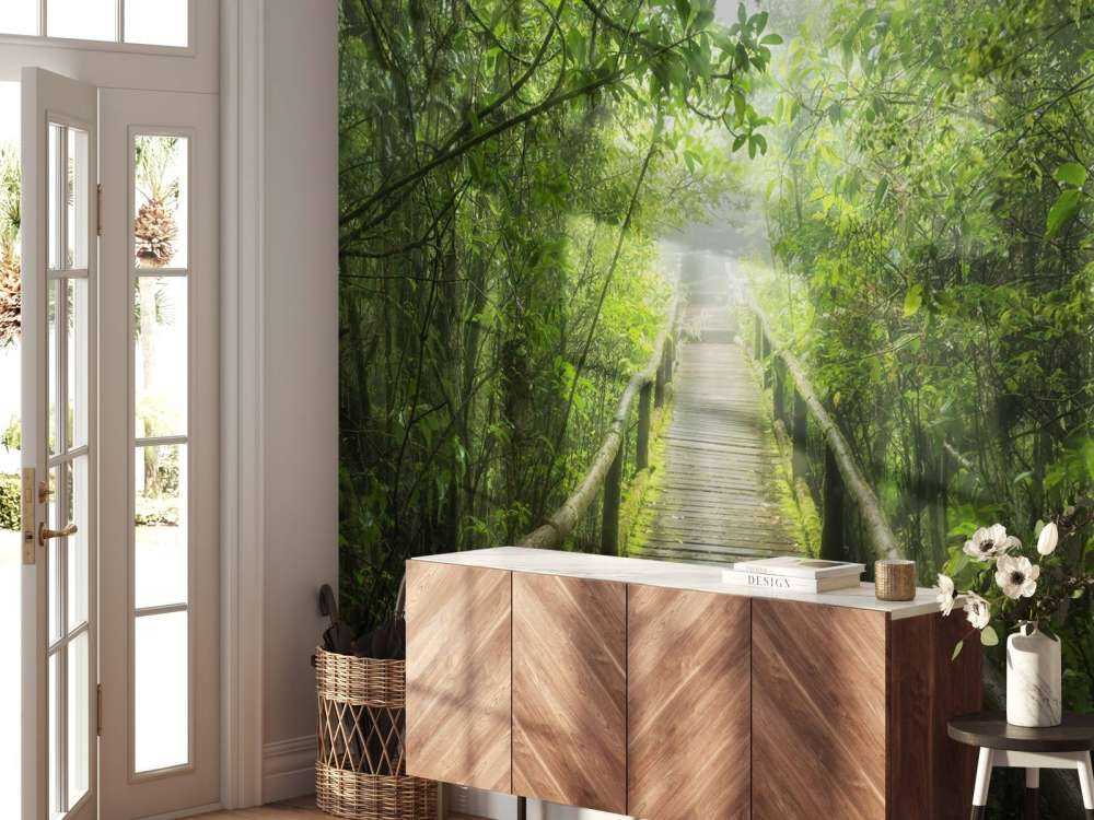 Grønn, tåkete jungel