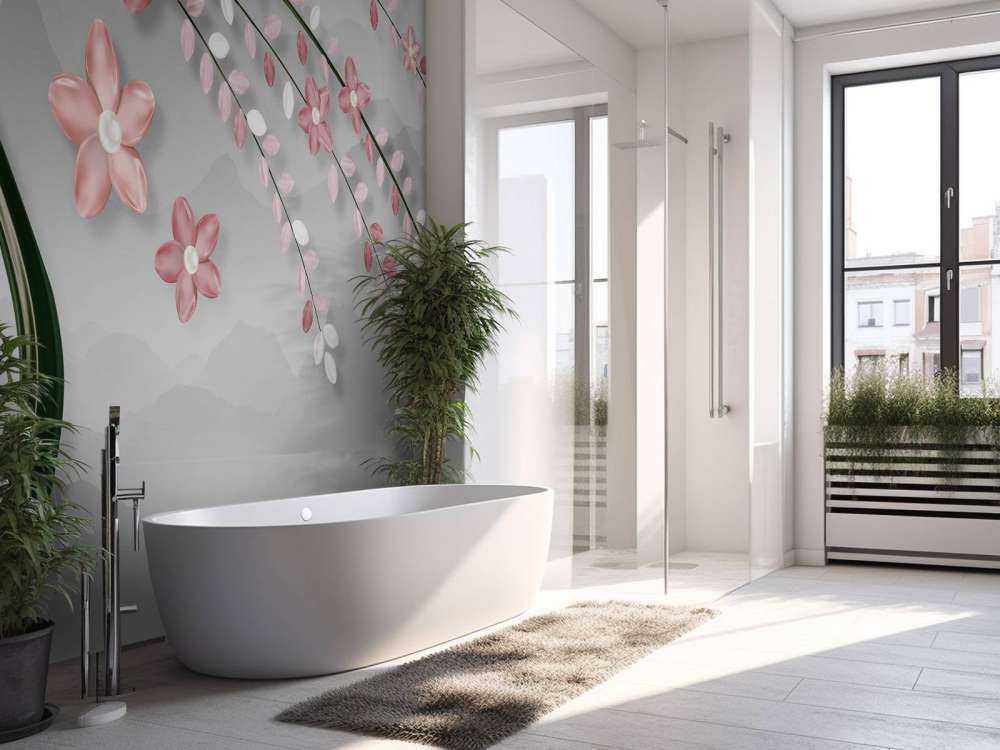3D træ med lyserøde blomster