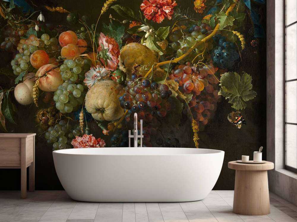 Krans af frugter med et par blomster