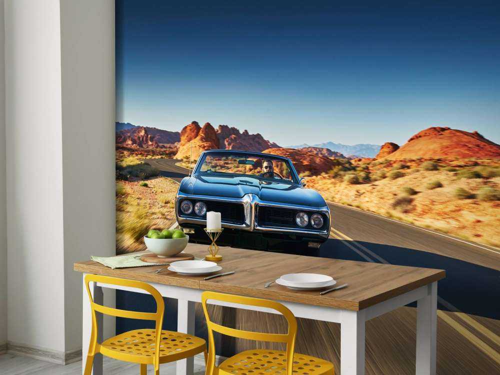 Muskelbil i et amerikansk landskab