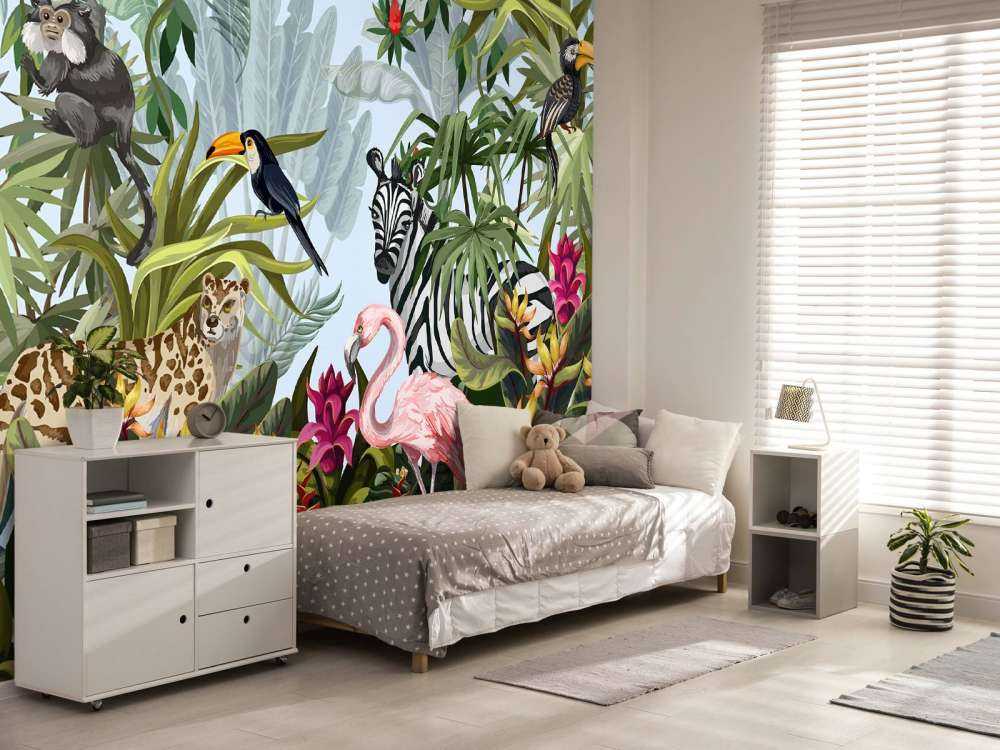 Farverig jungle med dyr