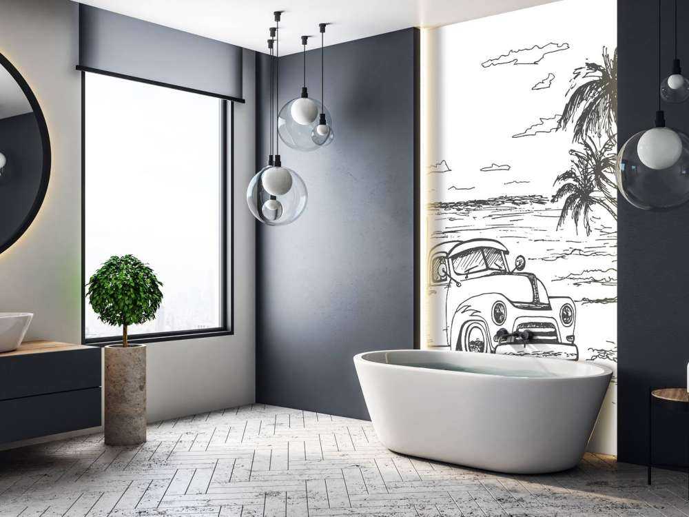 Strand tegnet i sort og hvidt