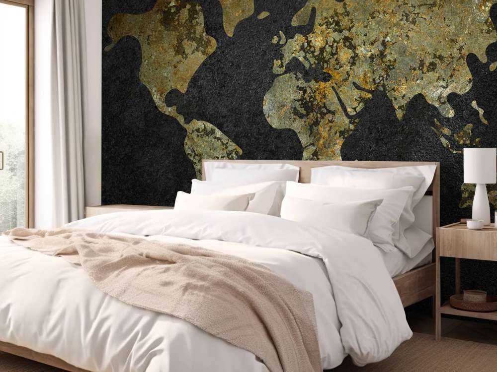 Verdenskort med guld-grøn tekstur