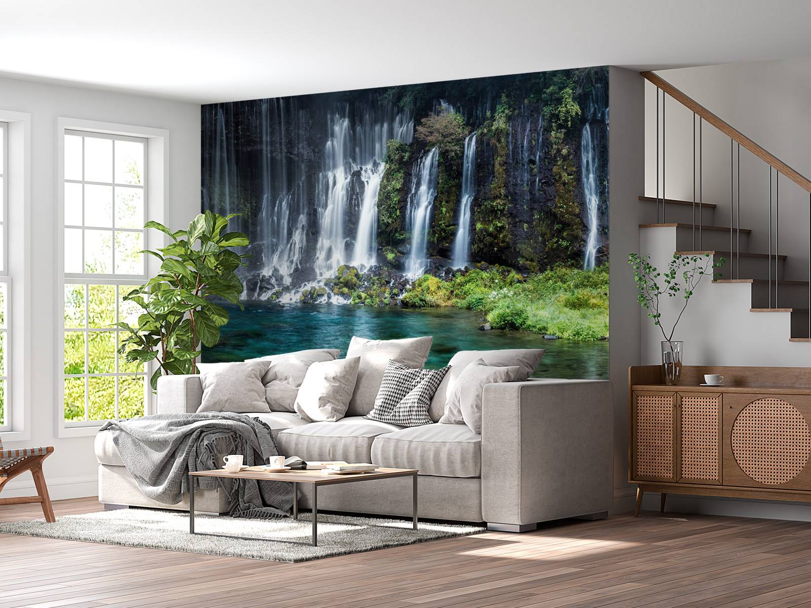 Vattenfallpanorama med turkosblått vatten