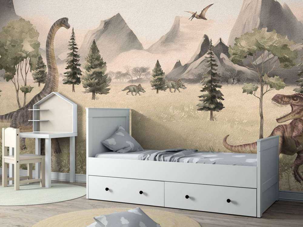 Landskap med dinosaurier i beige