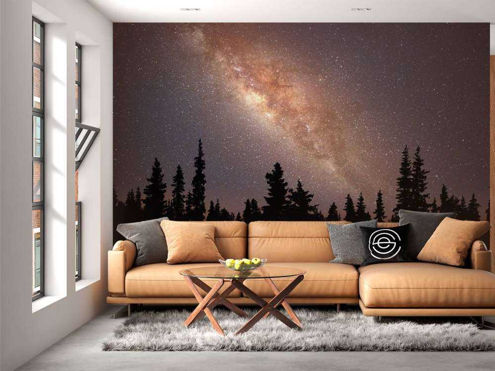 Vintergatan över siluett av träd