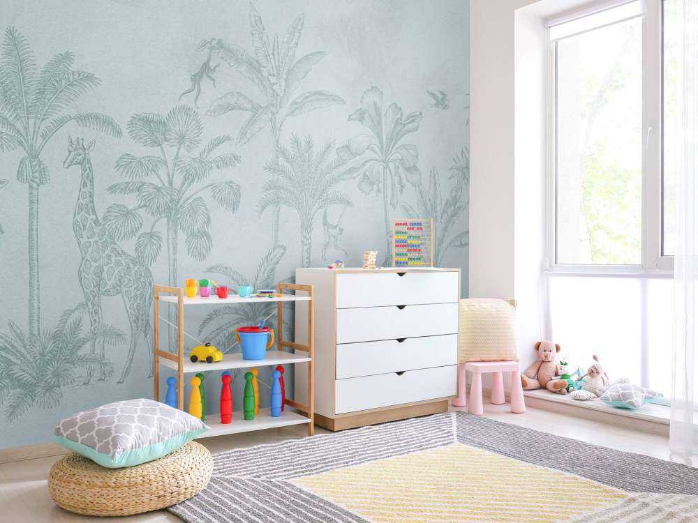 Tropiska djur djungel blå