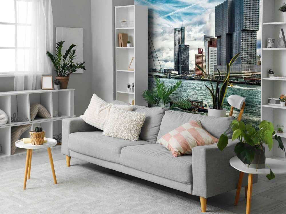 Skyline' Rotterdam med utsikt över Kop van Zuid i färg 
