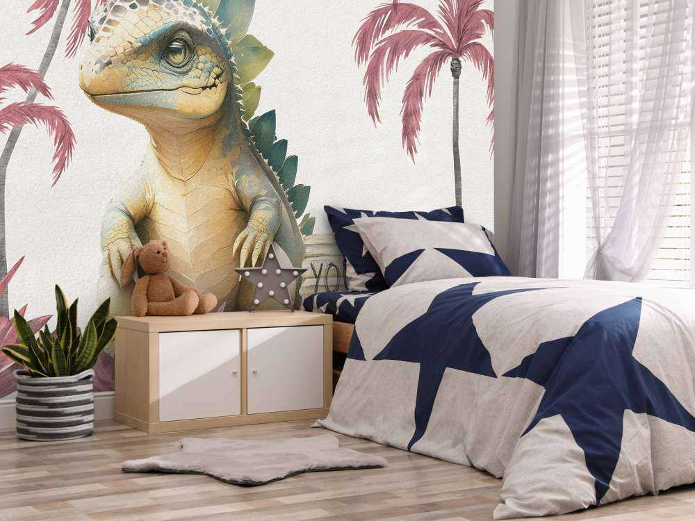 Baby stegosaurus i den rosa djungeln