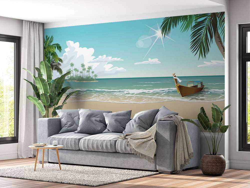 Blå solig strand