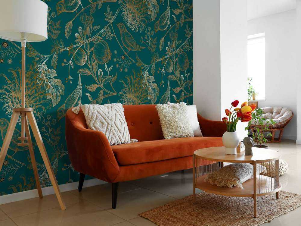 Mönster med krysantemum och fåglar