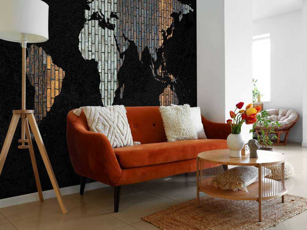 Världskarta med vertikala tegelstenar